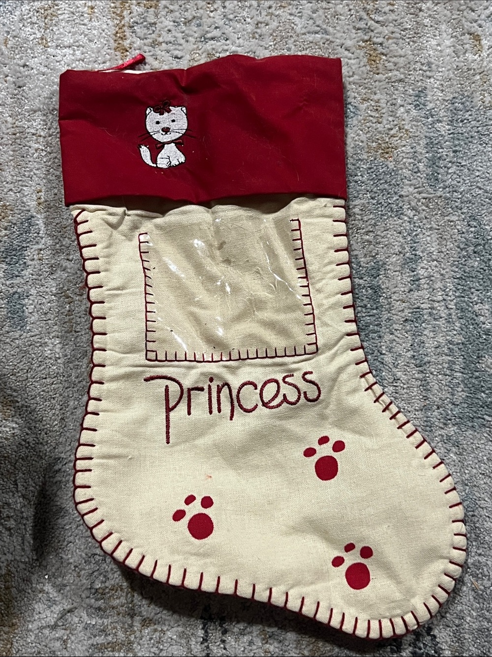 Princess Cat Christmas Stocking - Cream and Red pet